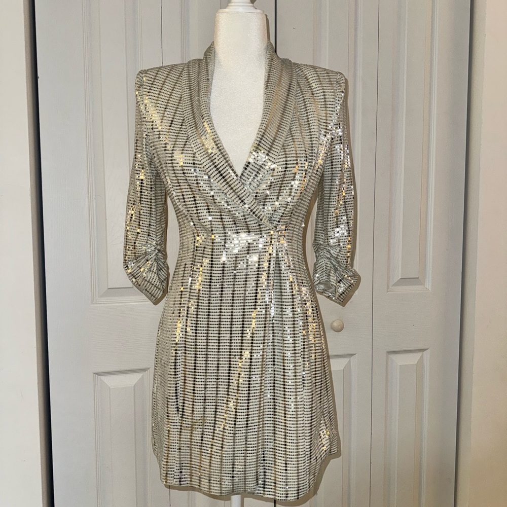 Zara White Sequin Blazer Dress